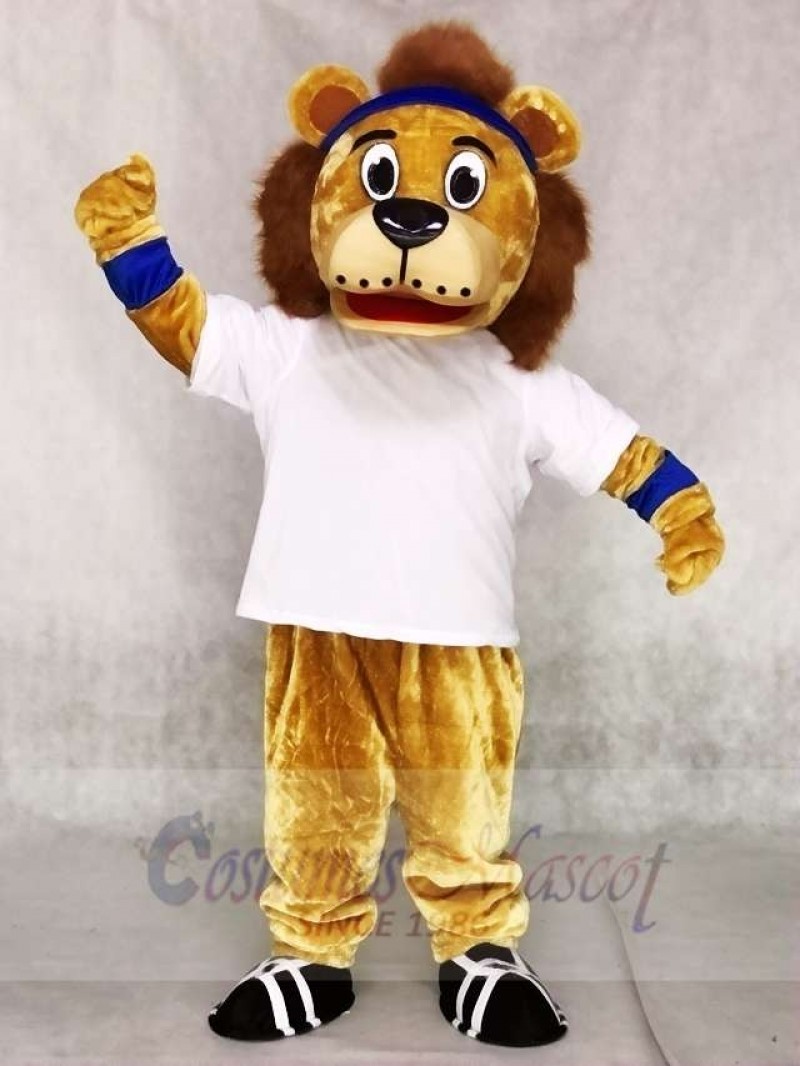 Lenny The Lion with White Vest and Blue Head Band Mascot Costumes Animal 