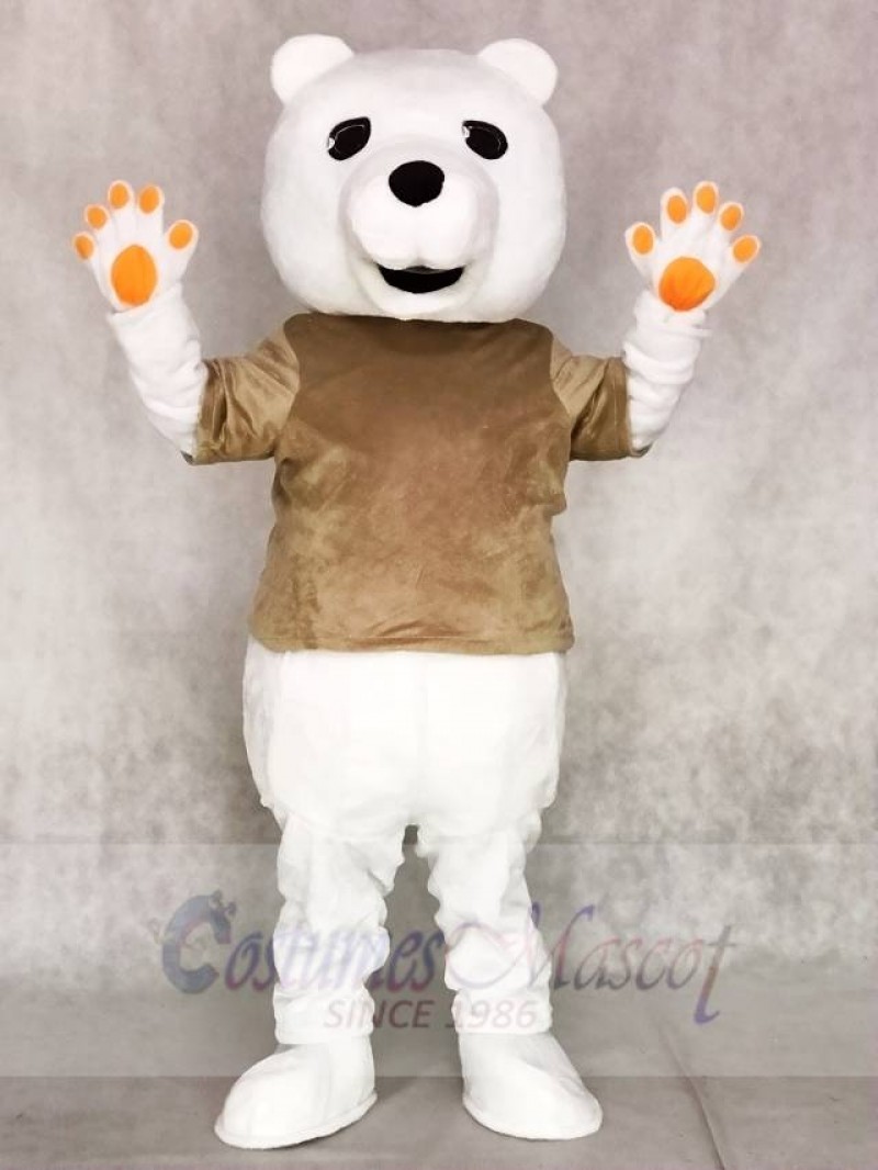 Tan Shirt Polar Bear Mascot Costumes Animal