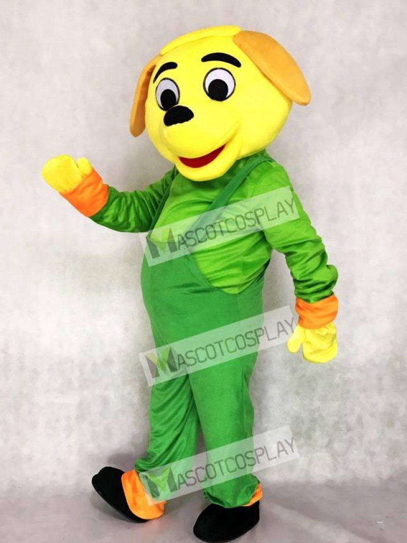 Yellow Dog with Green Overalls Mascot Costume Animal