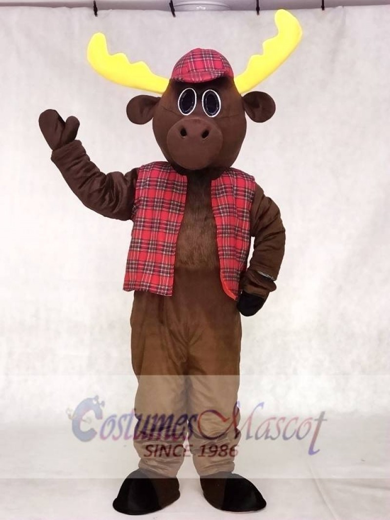 Cute Hunter Moose with Hat & Vest Mascot Costumes