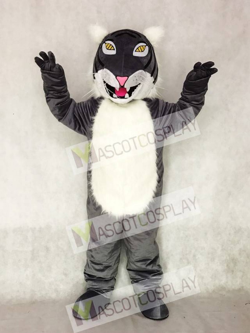 Adult Gray Wildcat Mascot Costume with Yellow Eyes