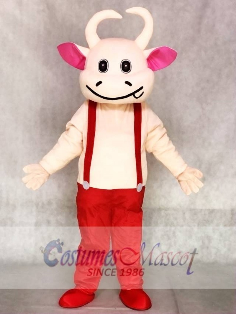 Red Overalls Cow Mascot Adult Costumes Animal