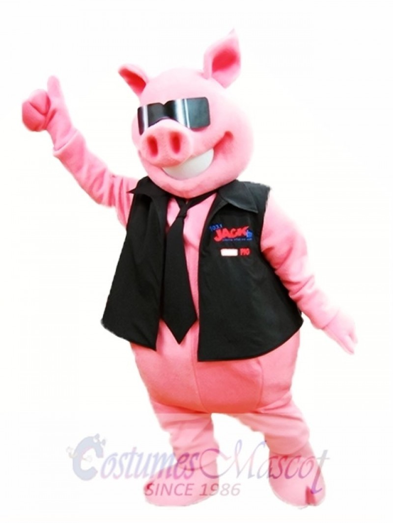 Pink Pig with Vest and Tie Mascot Costume Piggy Mascot Costumes