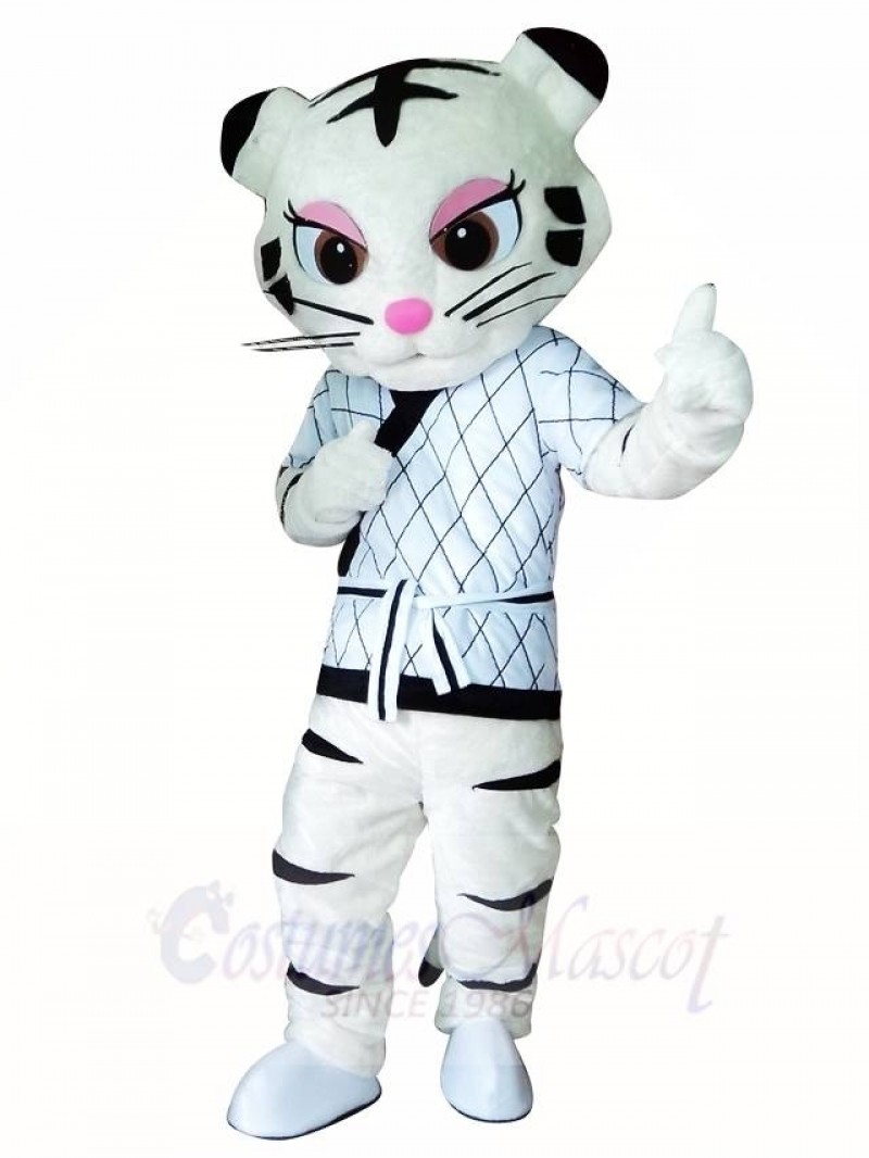 White Kung Fu Judo Tiger Tigress Mascot Costumes Animal 