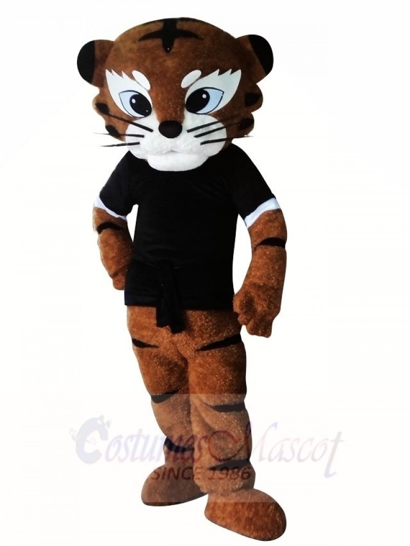 Black Shirt Kung Fu Judo Tiger Mascot Costumes Animal 