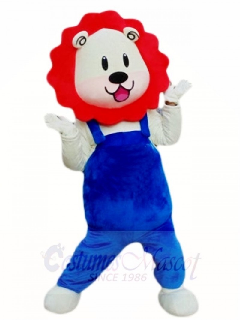 Red Mane Blue Overalls Lion Mascot Costumes Animal