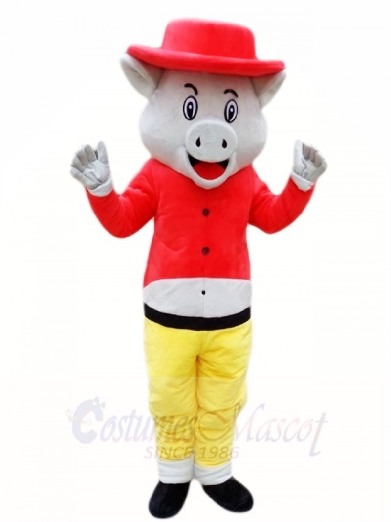 Pig Wild Boar in Red Hat Mascot Costumes Animal