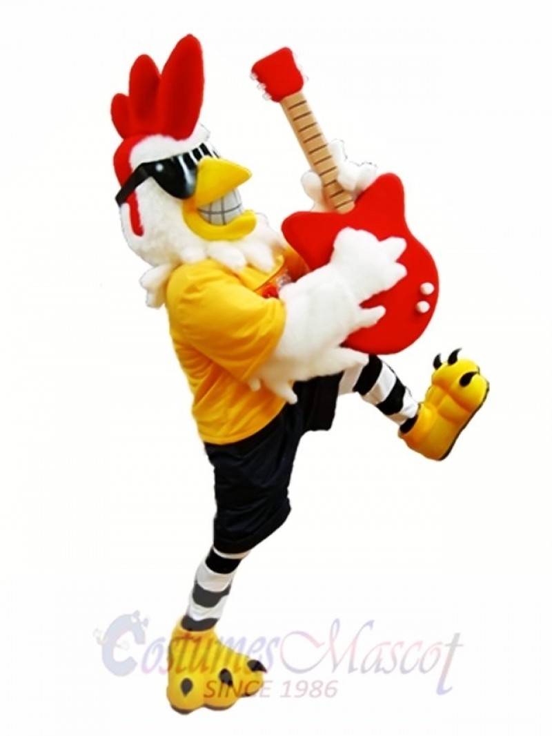 Rooster with Guitar Mascot Costume Rockin Chicken Mascot Costumes