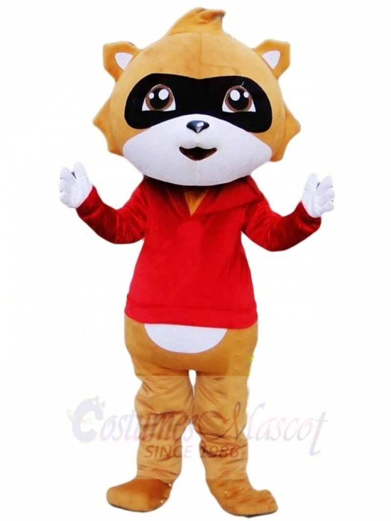 Brown Raccoon in Red Vest Mascot Costumes Animal