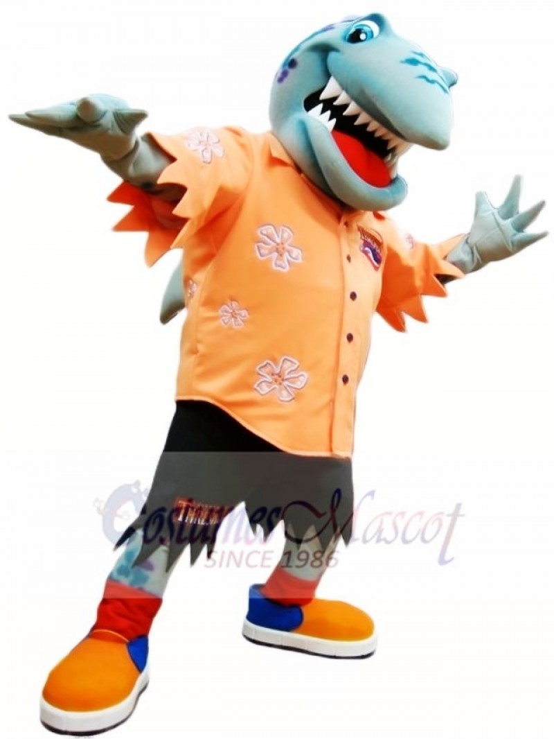 Orange Shirt Shark Mascot Costume Ocean