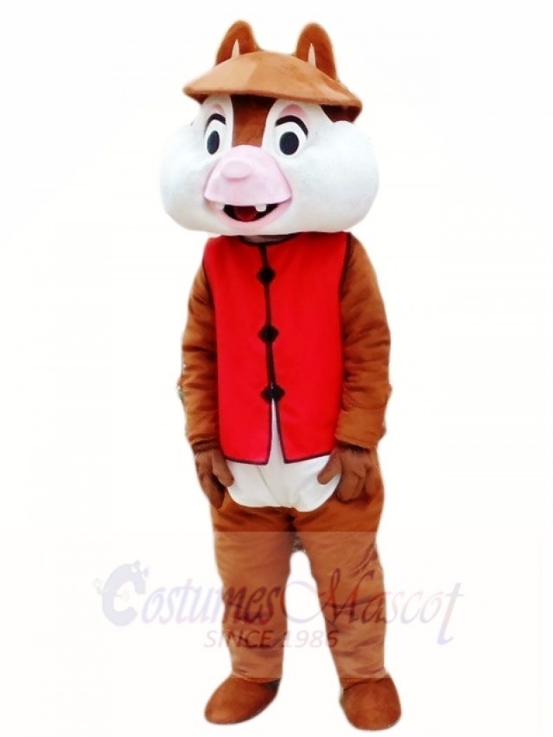 Two Teeth Squirrel in Red Vest Mascot Costumes Animal 