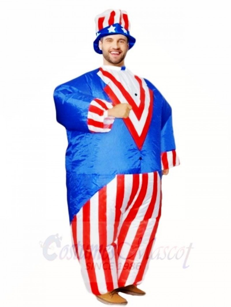 American US Flag Uncle Sam Independence Day Inflatable Halloween Blow Up Costumes for Adults