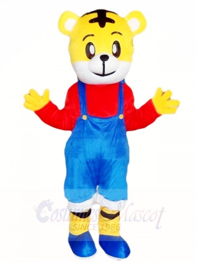 Tiger with Blue Overalls Mascot Costumes Animal 