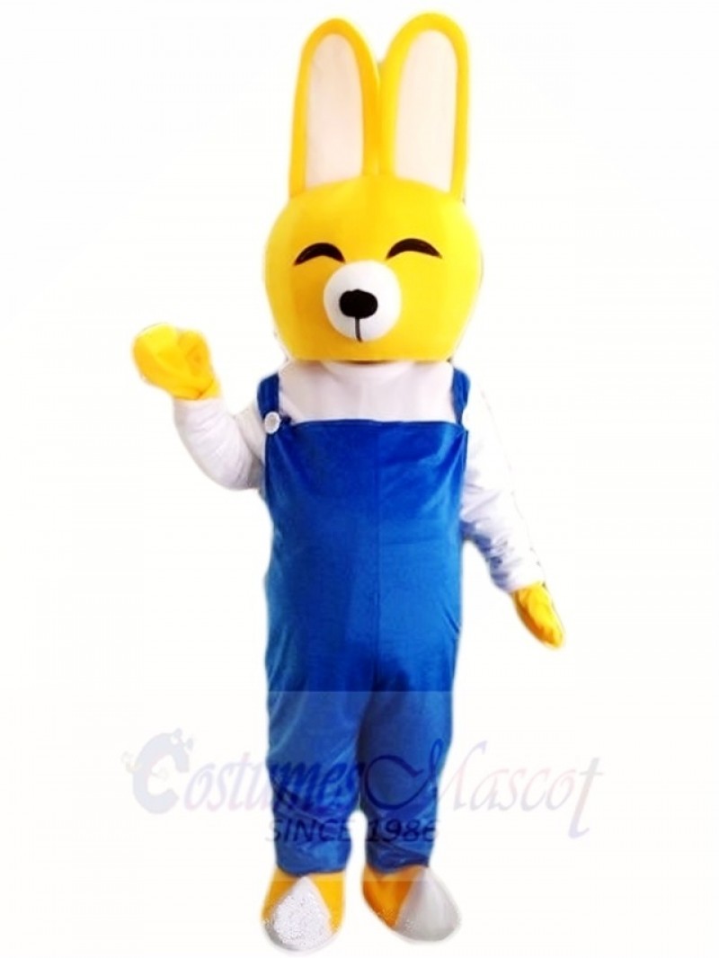 Yellow Rabbit Easter Bunny with Blue Overalls Mascot Costumes Animal 