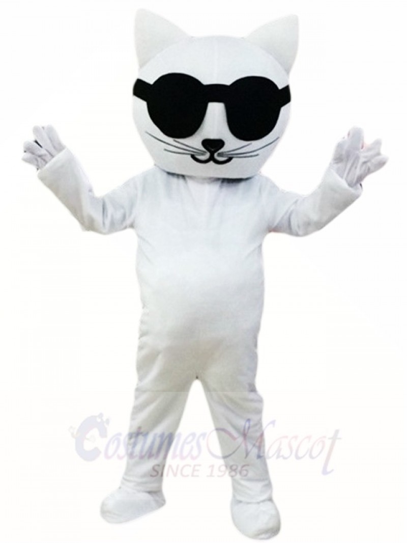 White Cat with Sunglasses Mascot Costumes Cartoon