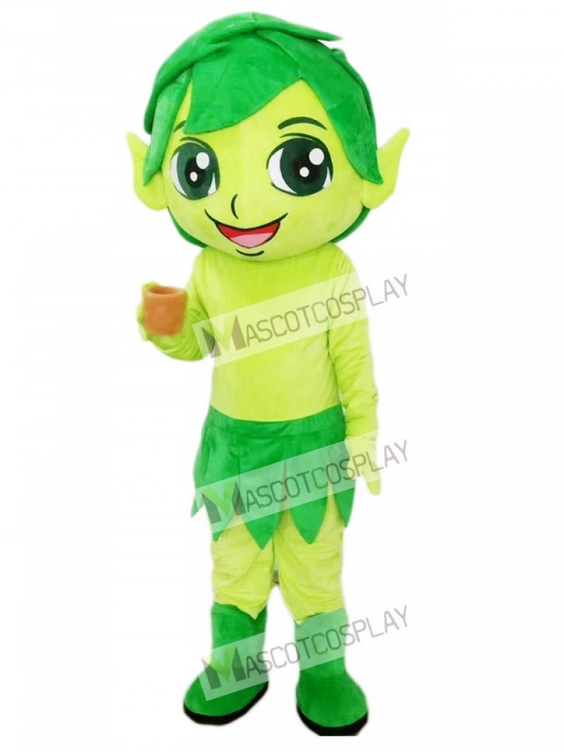Green Elf Wizard with Leaves Mascot Costume