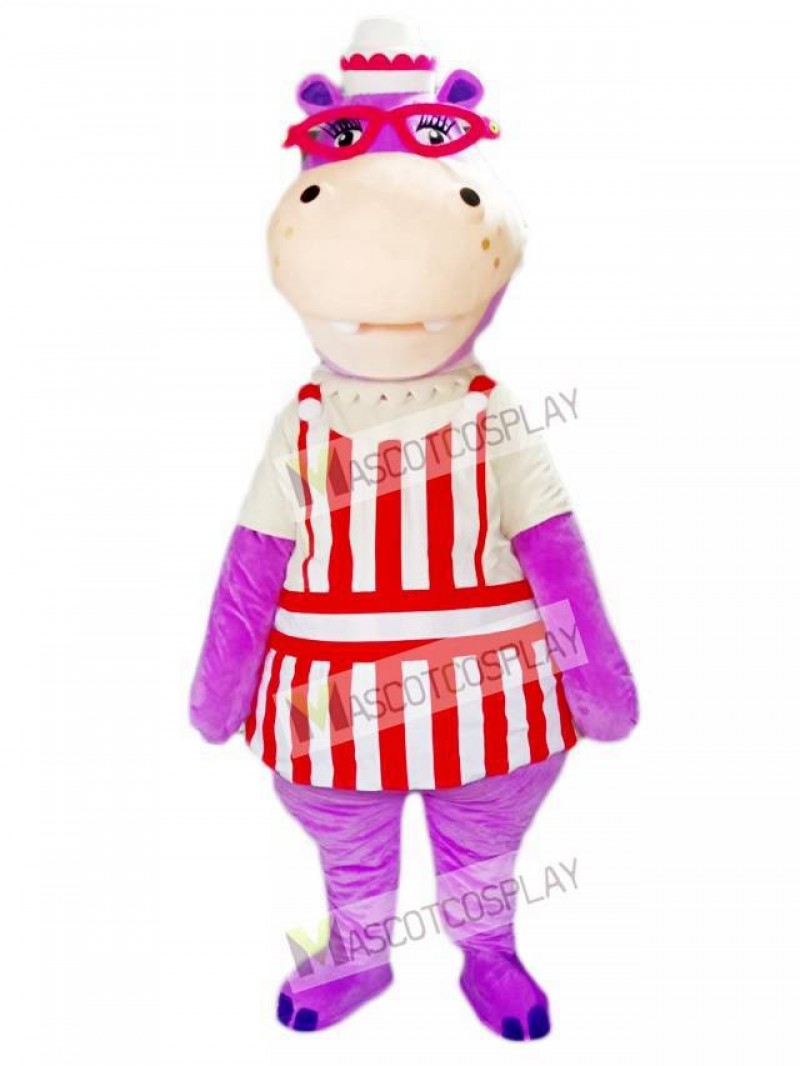 Purple Hippo Hippopotamus with Glasses Mascot Costume