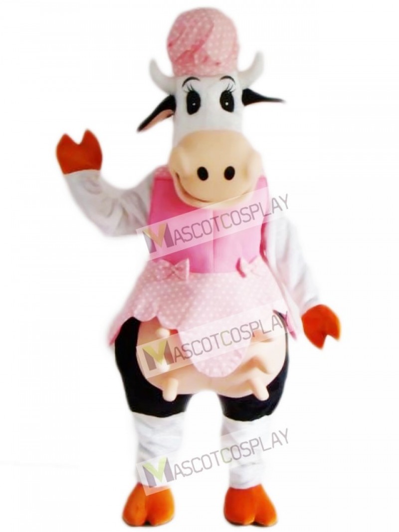 Cow in Pink Dress Mascot Costume