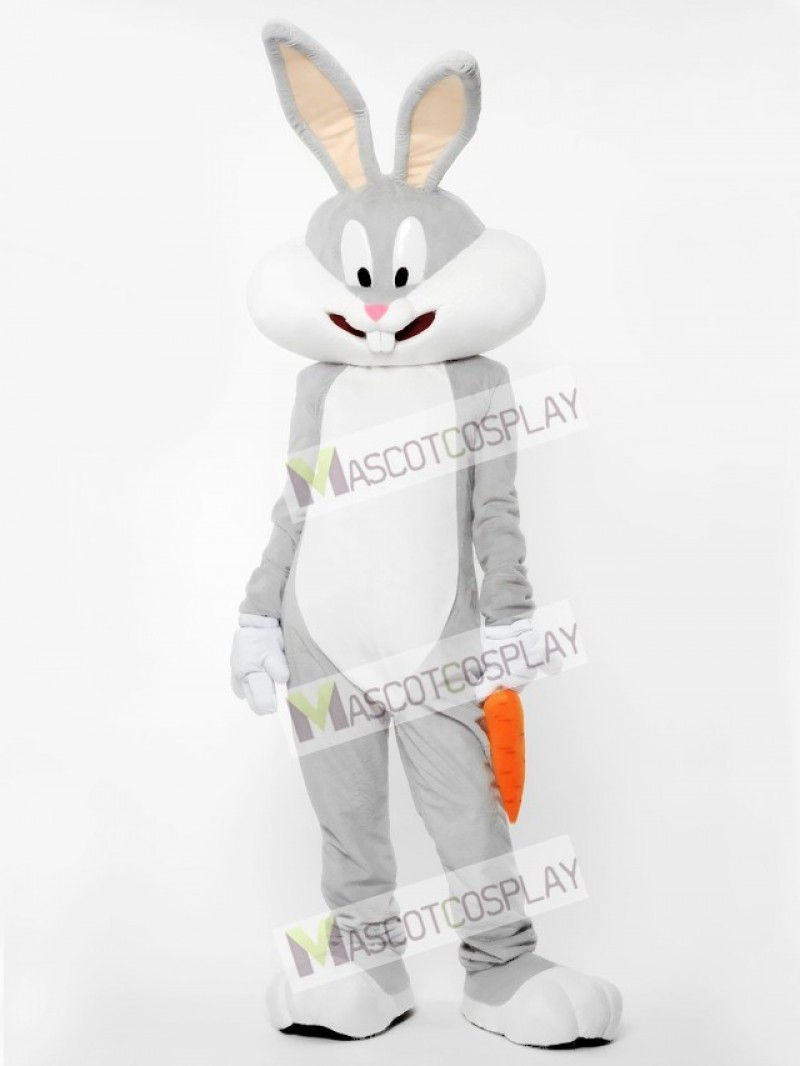 Gray Bunny With Carrot Mascot Costume