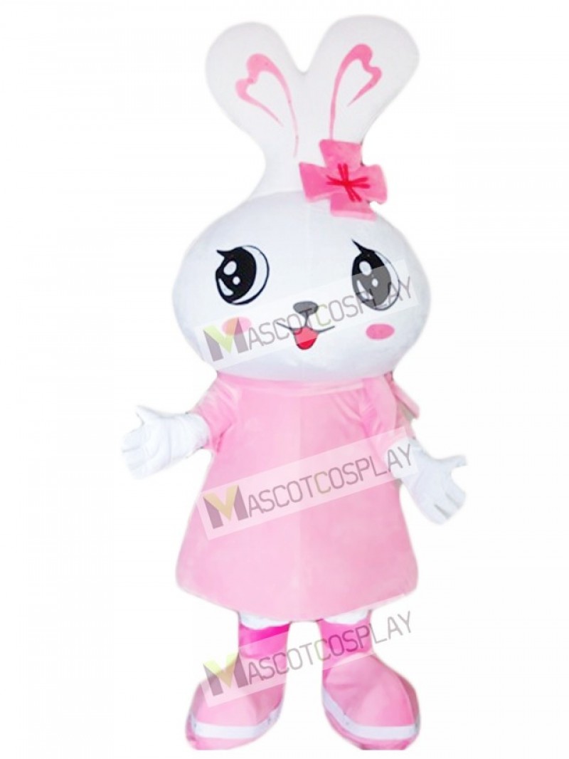 Big Head Pink Rabbit Eater Bunny Mascot Costume