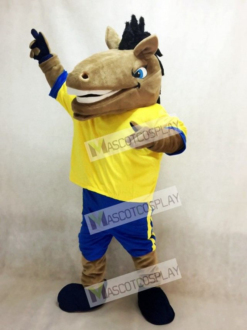 New Sport Team Broncho Horse with Yellow Shirt Mascot Costume
