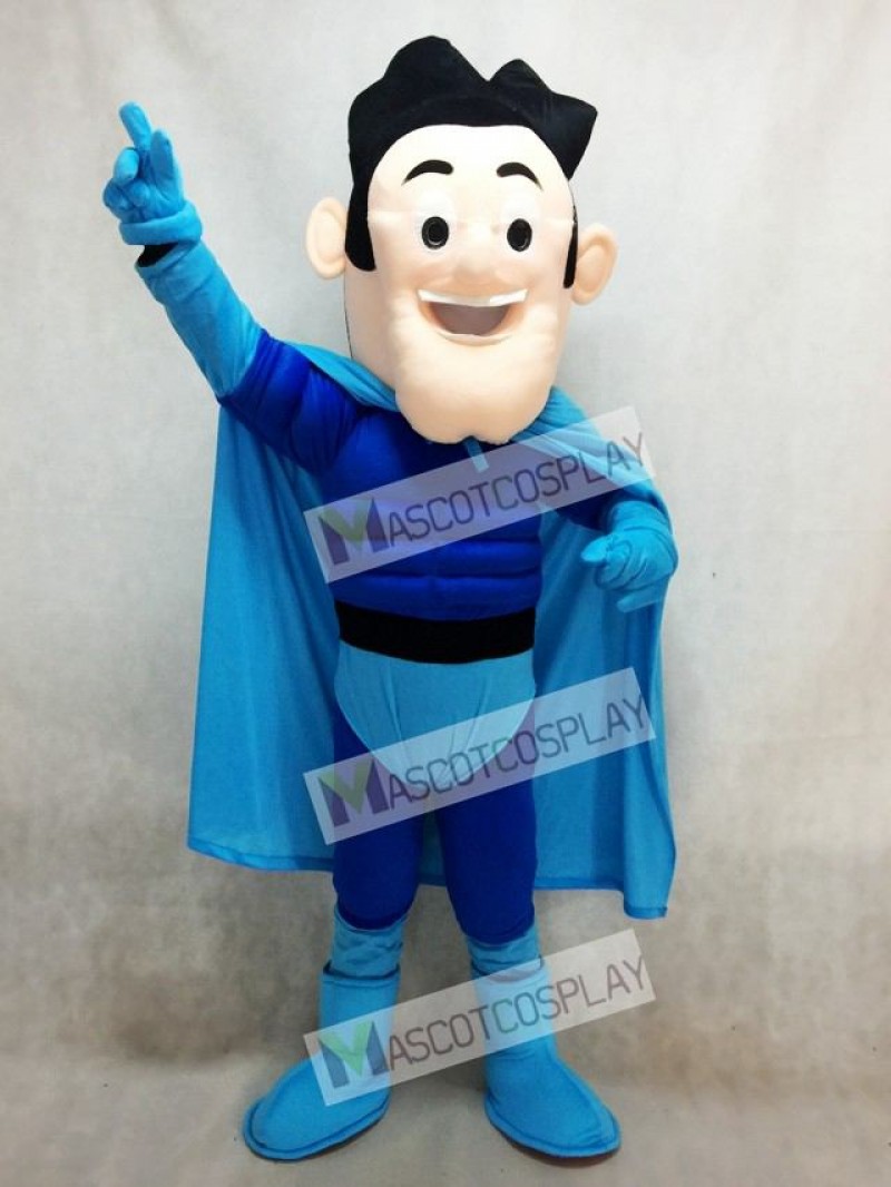 New Super Hero with Blue Cloak Mascot Costume