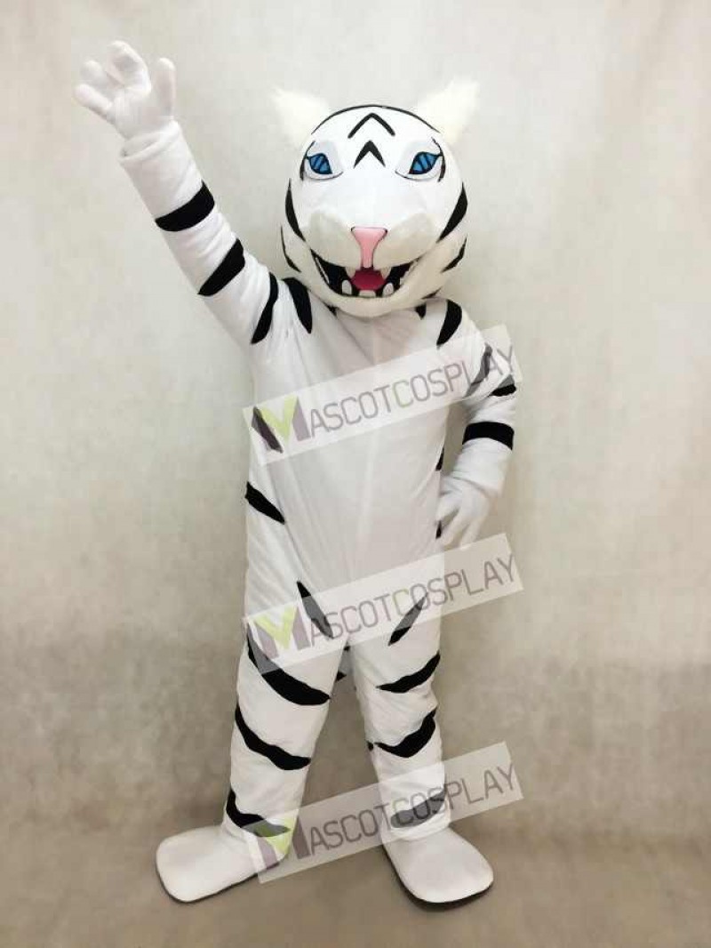 White Albino Tiger Mascot Costume with No Beard