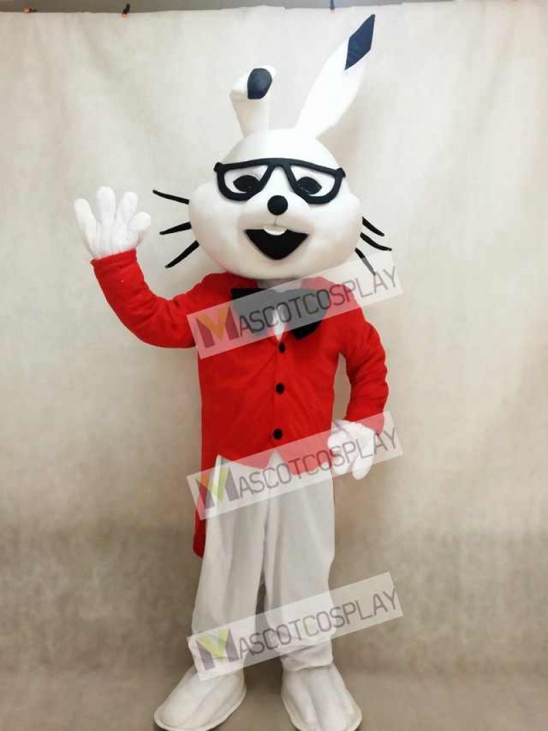 White Easter Bunny Bugs Rabbit Mascot Costumes with Red Coat