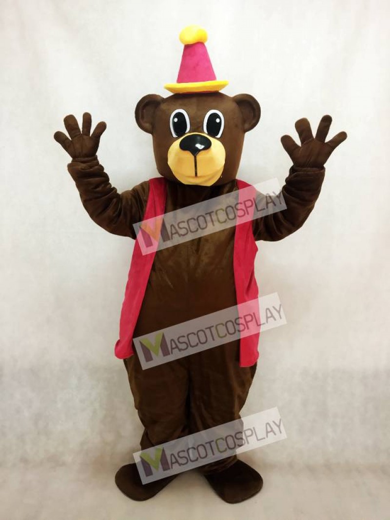 New Brown Birthday Bear with Vest & Hat Mascot Costume