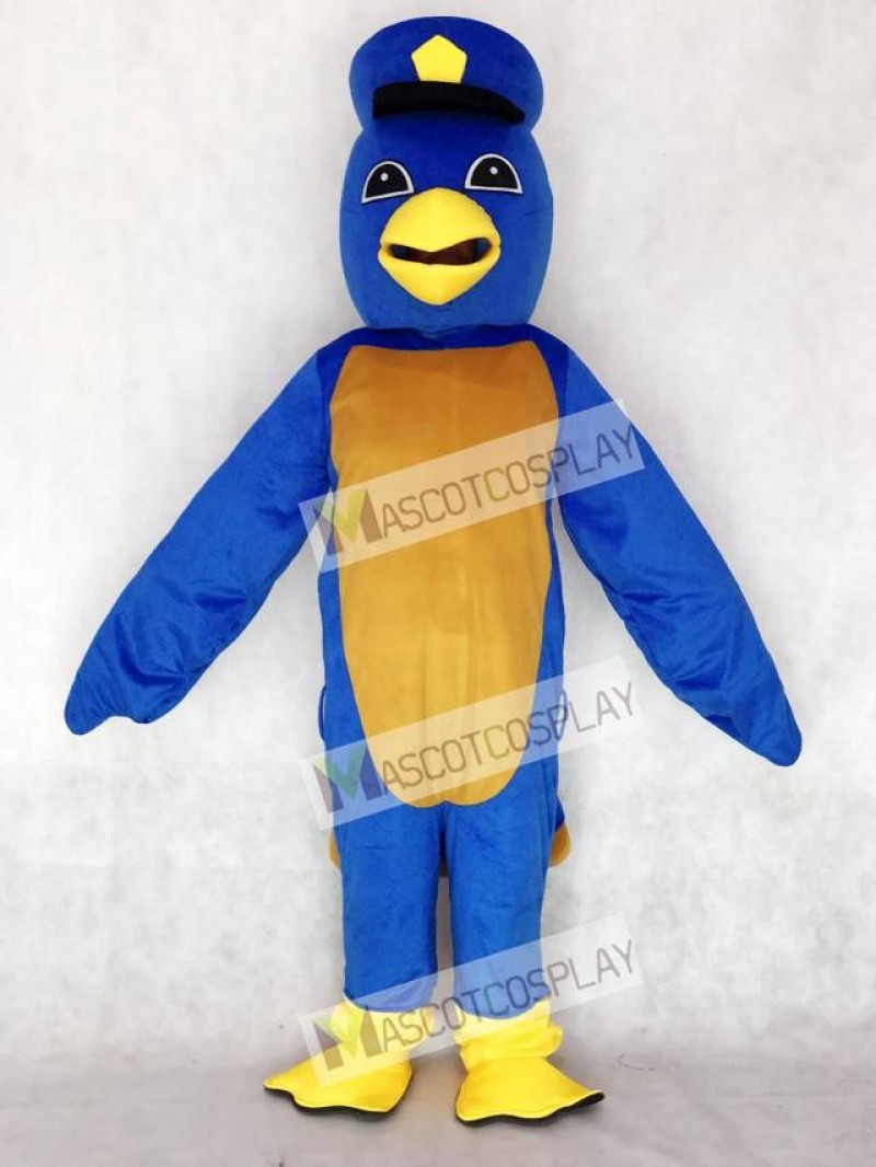 Cute Blue Bird Mascot Costume with Captain Duckling Hat Animal