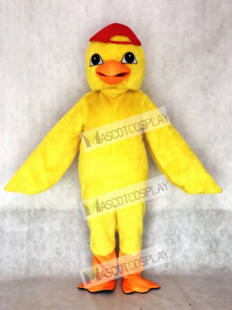 Cute Yellow Chick Mascot Costume with Red Hat