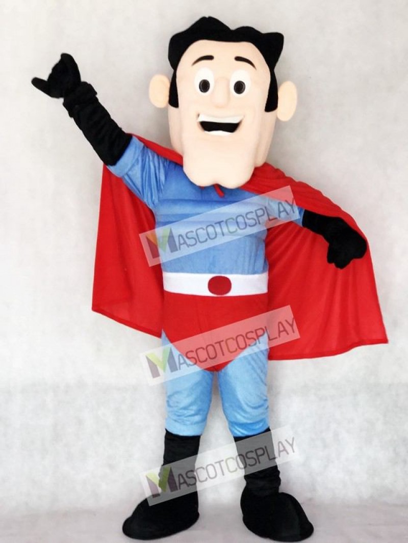 New Super Hero with Red Cape Mascot Costume