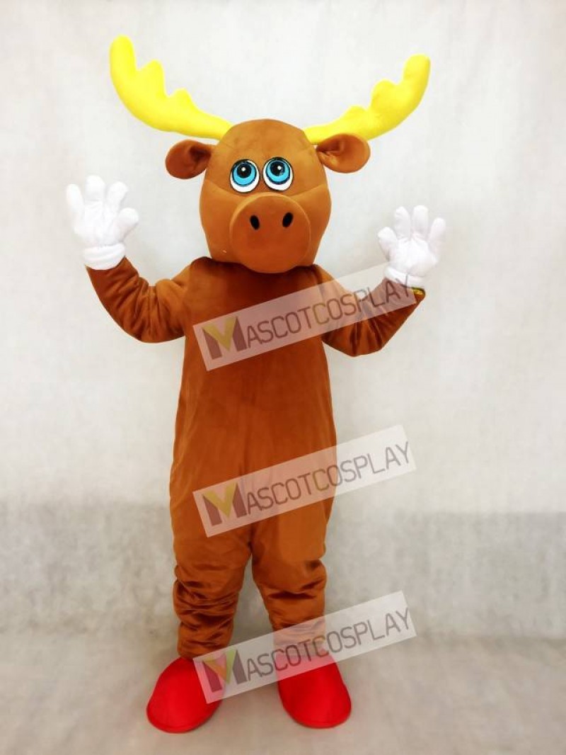 Cute Brown Male Moose Mascot Costume