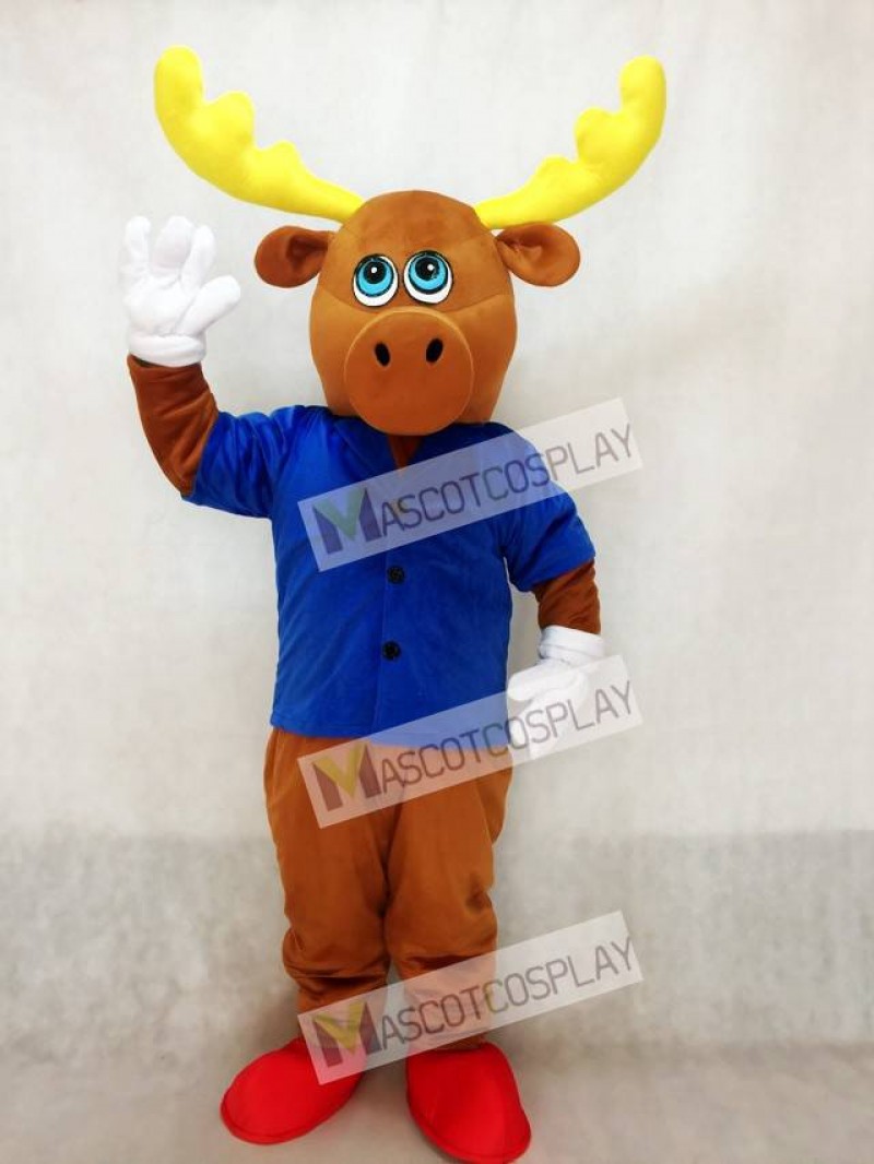 Brown Male Moose with Jacket Mascot Costume