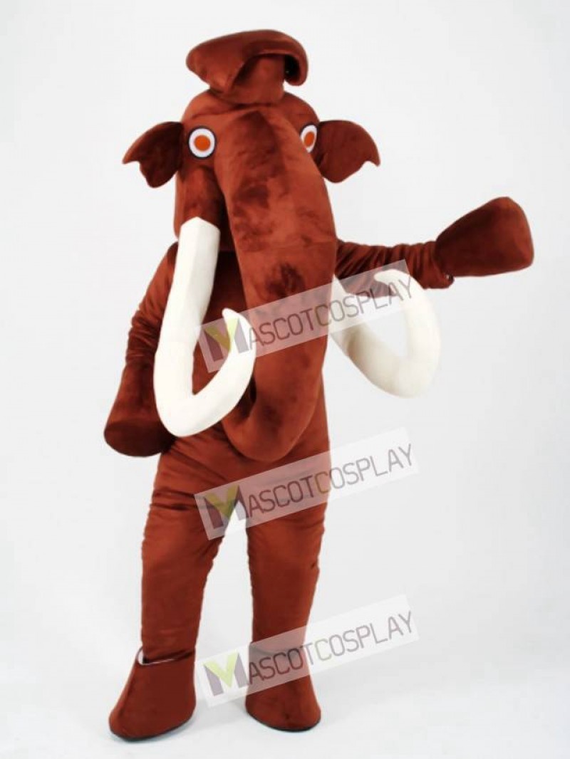 Brown Mammoth Elephant with Long Tusk Mascot Costume