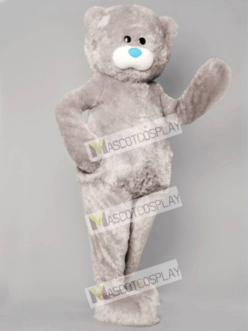 Grey Patched Cuddly Bear Mascot Costume