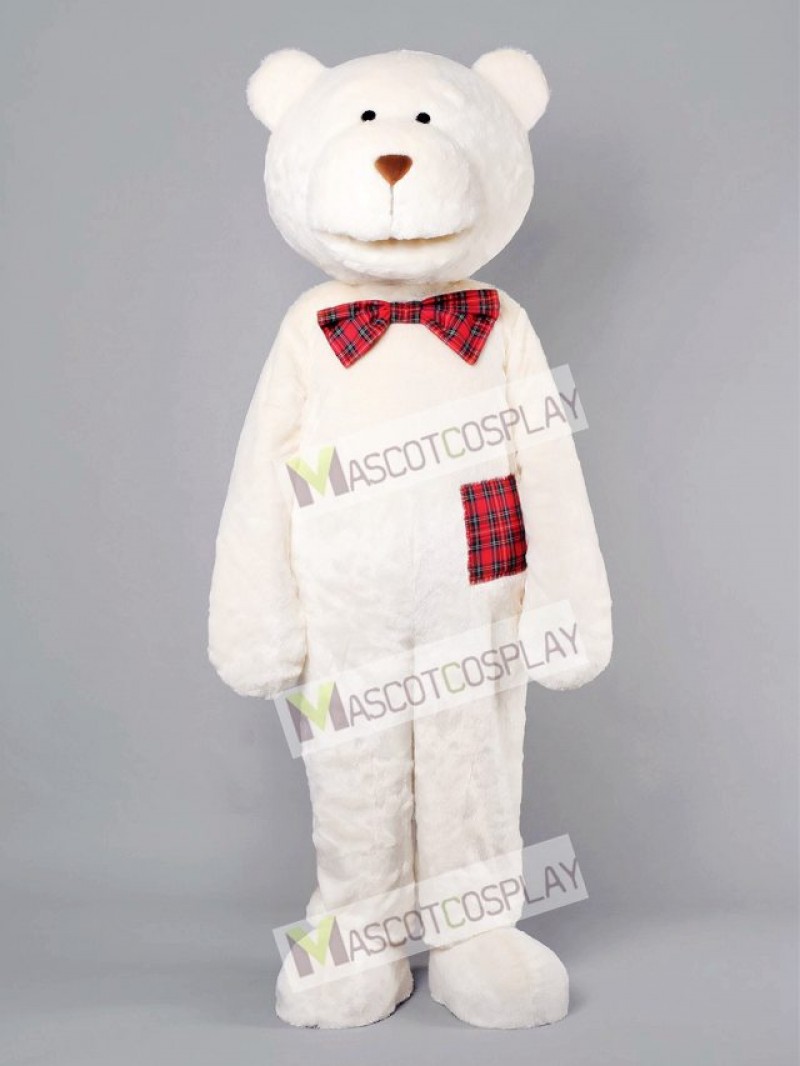 Romantic Bear With Plaid Bow Mascot Costume