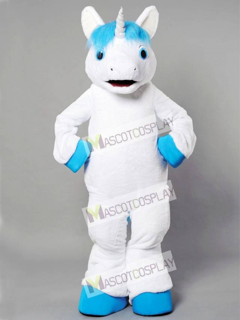 Unicorn With Blue Mane Mascot Costume
