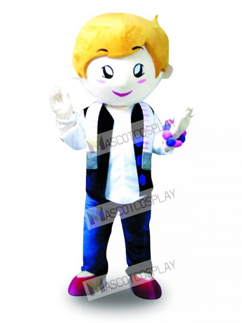 Yellow Hair Vest Boy Mascot Costume