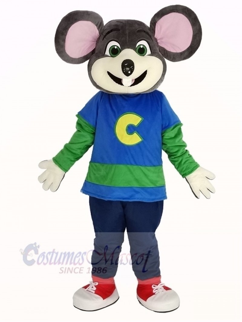 Chuck E. Cheese Mascot Costume Mouse with Striped Shirt
