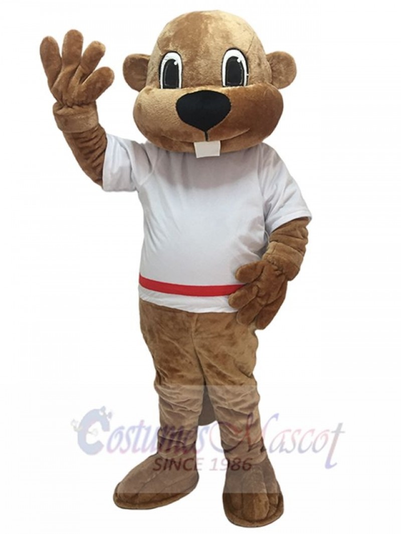 Alex the Beaver Mascot Costume in White Shirt Animal