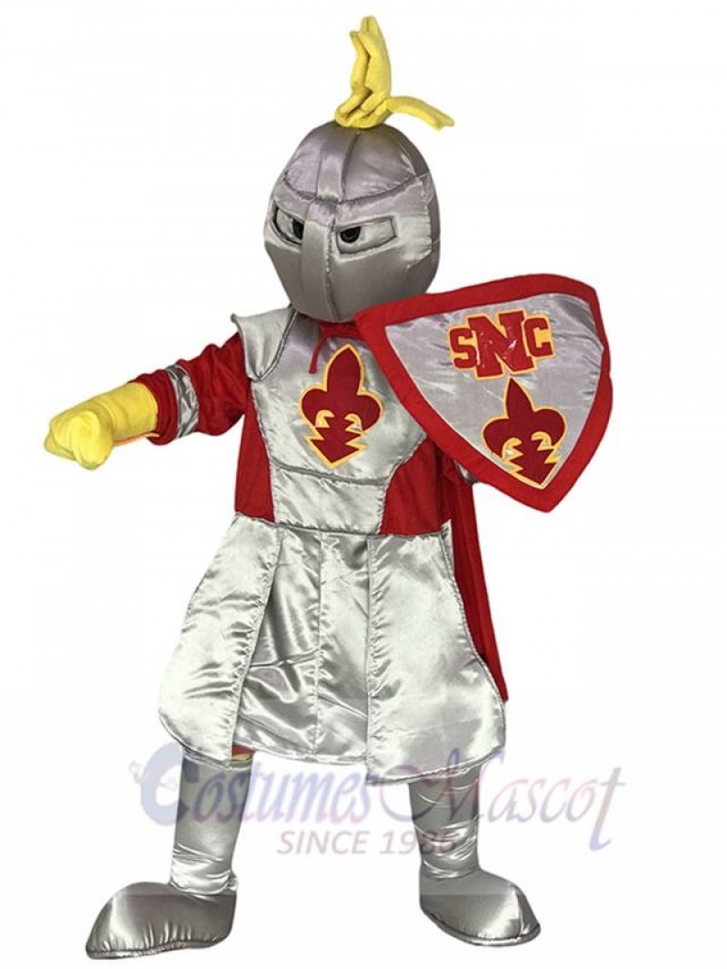 Silver Adult Knight St Norbert Mascot Costume with Red Cloak