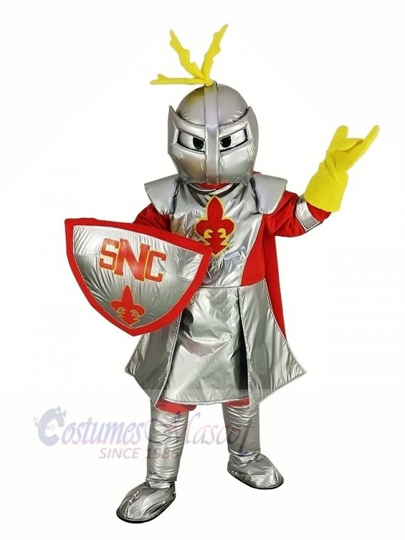 Silver Knight with Red Cloak Mascot Costume People