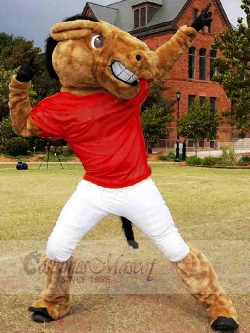 New Central's Buddy Broncho Horse with Dark Red Jersey Mascot Costume