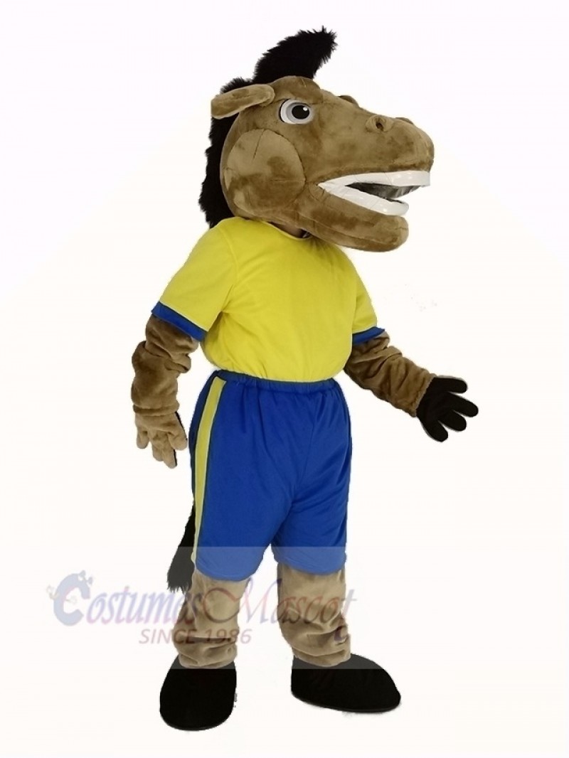 Broncho Horse in Yellow T-Shirt Mascot Costume