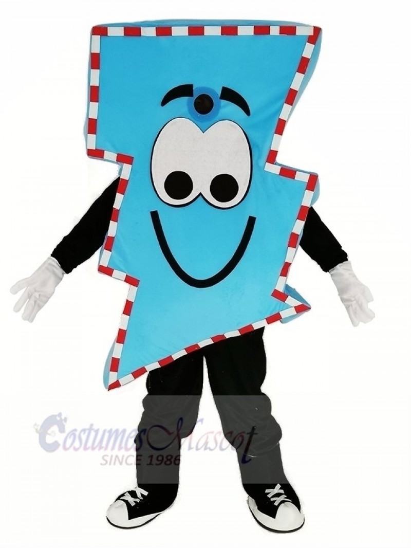Mr. Electric Blue Lightning Bolt with Thick Stripes Mascot Costume