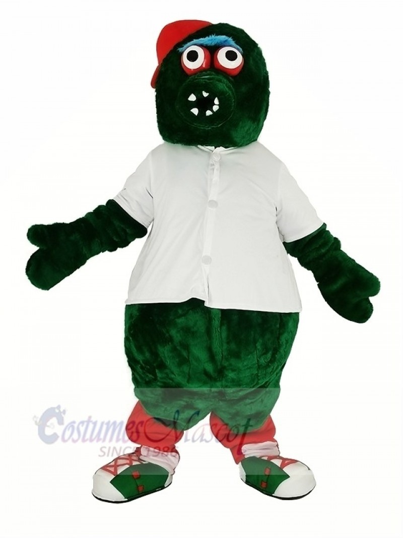 Red Hat Green Monster with White T-shirt Mascot Costume