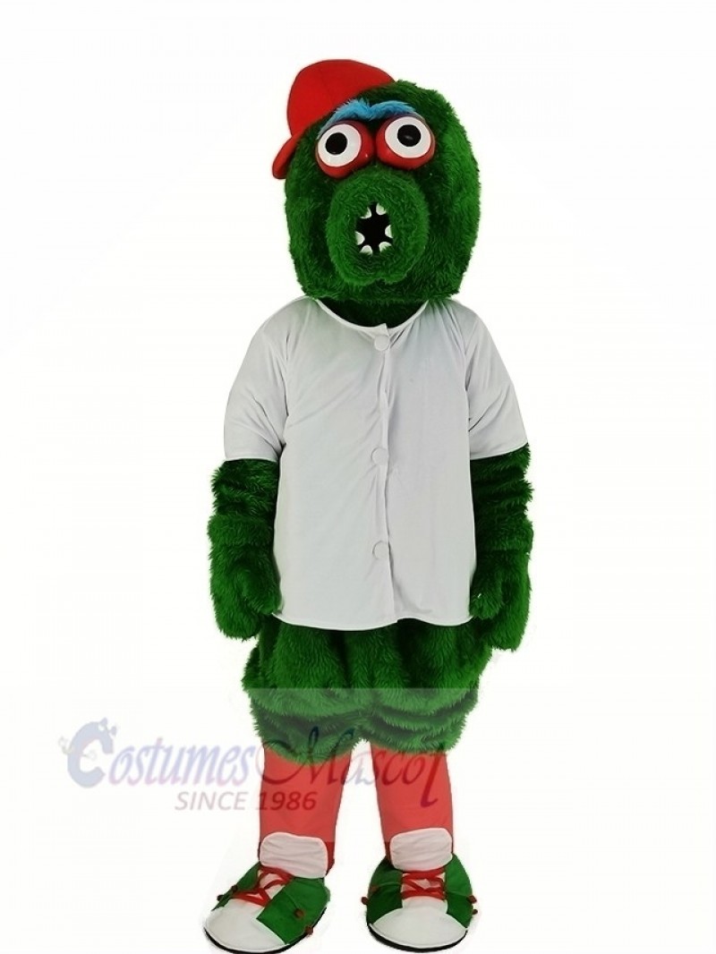 Green Monster with White T-shirt Mascot Costume Cartoon