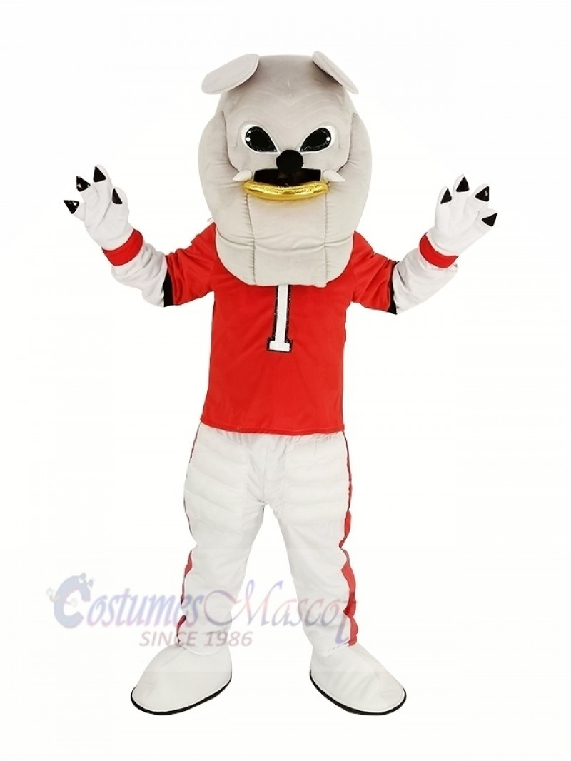 Gray Bulldog in Red Coat Mascot Costume Animal