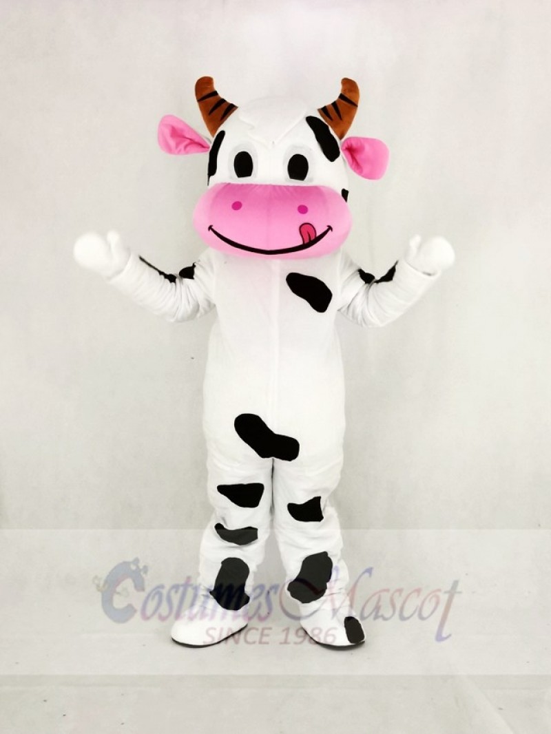 Cute Cow with Pink Mouth Mascot Costume Cartoon